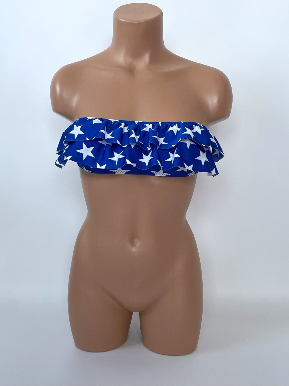 Blue Star Print Ruffle Bandeau Bikini Top